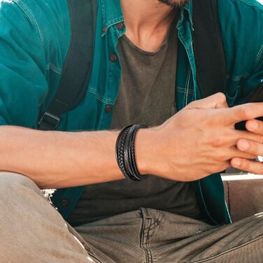 Чоловічий шкіряний браслет Speroto Premium з магнітним застібкою (чорний/коричневий, 23 см)