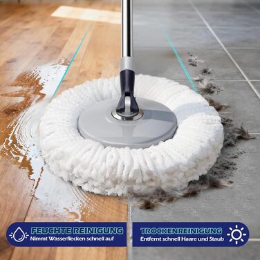 Набір для миття підлоги з відром, мікрофібра, набір мікрофібрових моп-головок, 2 в 1 відро для миття з мопом та педаллю, моп з функцією віджиму для всіх типів підлог. Колір: сірий + темно-синій