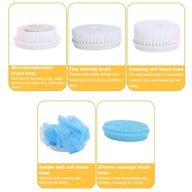 Electric Body Bath Brush with USB Charger, 6 Speed Adjustable Bath Body Brush Set Shower Brush Back Scrubber Multifunction Long Handle Massager, Long Handle (Blue)