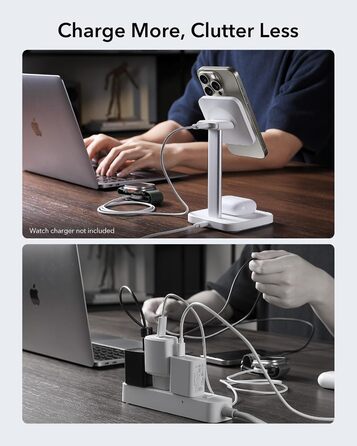 Зарядна станція 2-в-1 ESR MagSafe для Apple Watch та iPhone 17e/17/16/15/14/13/12, AirPods 4 - Біла