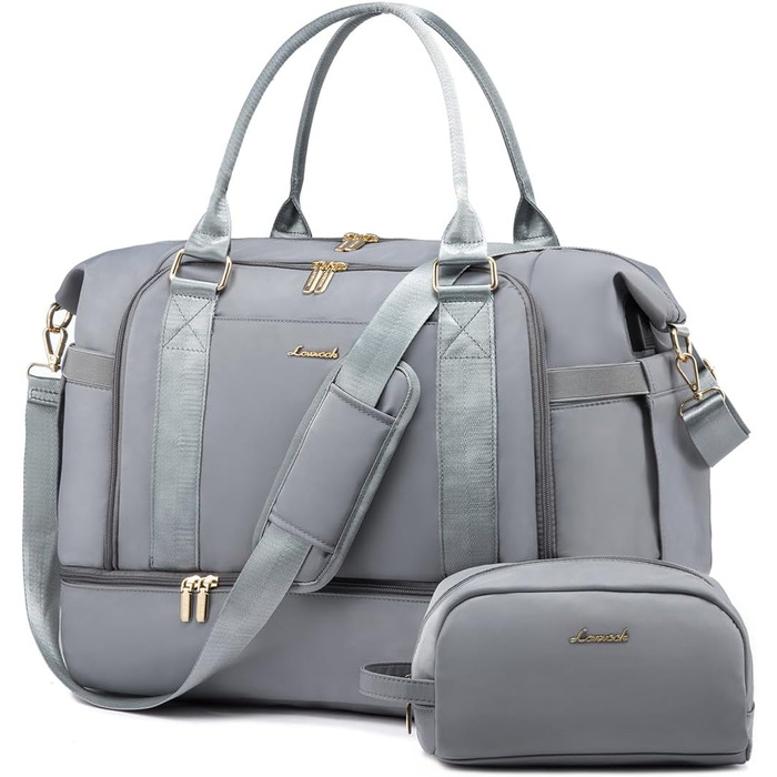 Спортивна сумка LOVEVOOK для подорожей, жіноча дорожня сумка-мішок, Weekender з косметичкою, відділенням для взуття та мокрих речей, водонепроникна, 37L, сіра