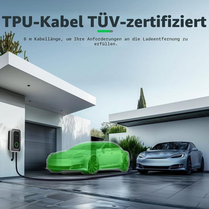 Зарядна станція для електромобіля 7kW 32A однофазна WiFi-APP Typ 2 IEC 62196-2 - Швидка зарядка EV Wallbox 230V, кабель 8м