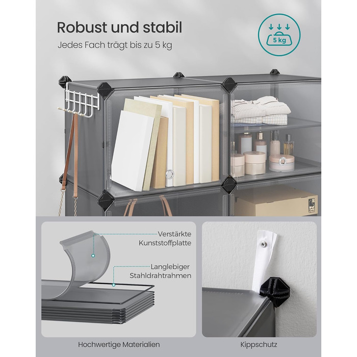 SONGMICS 10-Tier Shoe Rack, Shoe Cabinet, 30 x 40 x 30 cm per compartment, narrow, with doors, steel frame, plastic, for hallway, bedroom, entryway, LPC035B01 (6 compartments (83B x 94H cm), Slate Grey)