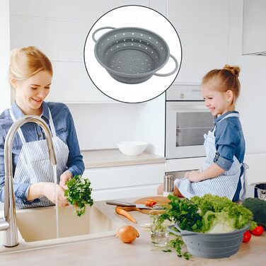Нержавійна сталева сітка для кухні з ручками, мікроперфорована сітка для макаронів, 304 сітка з нержавіючої сталі, сітка для макаронів, сітка для зливання овочів, фруктів, рису, макаронів, 28,5 см (силікон 21,5 см)