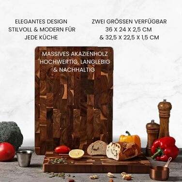 Messerglück® Premium Cutting Board made of solid Acacia wood - Antibacterial wood & dishwasher-safe - Ideal kitchen board for hobby and professional chefs - 36 x 24 x 2.5 cm