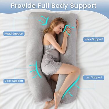 Подушка для вагітних SHANNA U-подібної форми, подушка для сну на боці, подушка для годування, з м'якою обтягуючою тканиною Minky Dot, велика подушка для сну, комфортна подушка для дорослих, подушка для тіла (бавовна, в'язана світло-сіра, U-подібна форма -