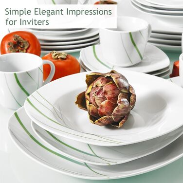 VEWEET Сервіз столовий 'Aviva' з порцеляни, 60 предметів | Комплектний сервіз для 4-12 осіб: тарілки, супові тарілки, десертні тарілки, чашки та блюдця | Комплектний сервіз на 60 предметів