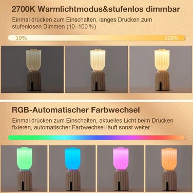 Світлодіодна настільна лампа бездротова акумуляторна, RGB з USB-C, димується, IP54, бежева для вітальні, балкона, саду