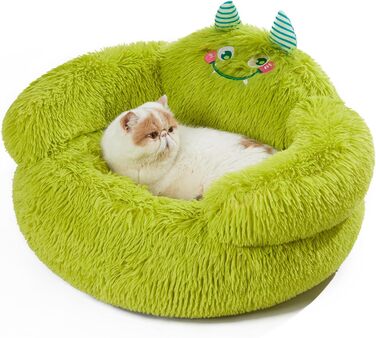 Fluffy Dog Bed Cat Bed, Donut Dog Bed for Large Dogs, Orthopedic Dog Bed Dog House Indoor, Dog Basket Size L (69 x 69 x 36 cm), Cartoon Dog Bed, Green (L 61 cm x l 61 cm x H 36 cm)