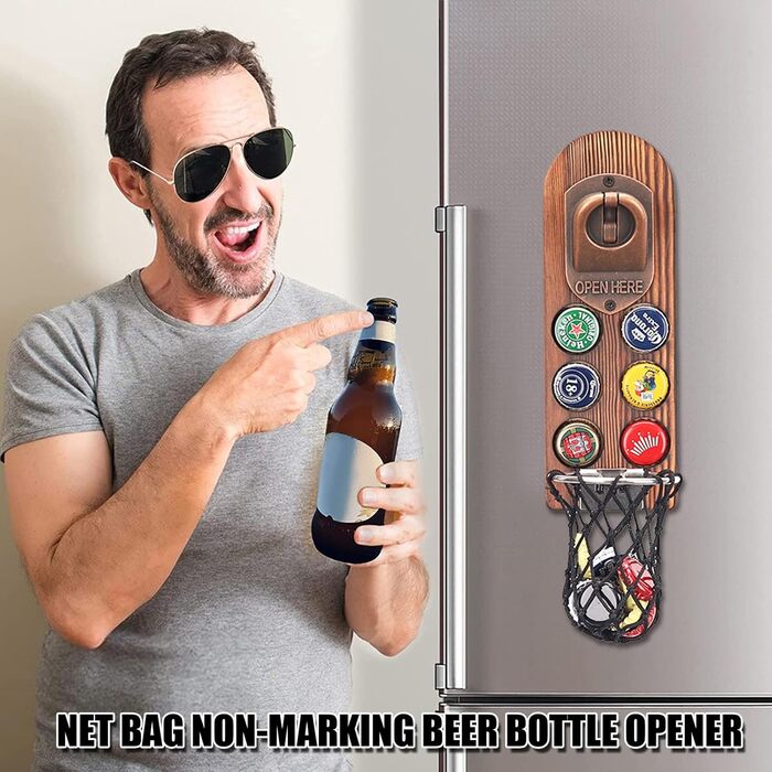 Bottle Opener Wall Mount with Bottle Cap Collector, Magnetic Bottle Opener Wall, Wall Bottle Opener with Catch Basin, Beer Gifts for Men, Dad, Husband, Bar Accessories for Home, Outdoors (Style 5)
