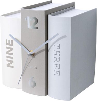 Karlsson KA5628 Table Clock, Trompe-l'oeil Books, Book, Grey, Hardboard and Metal, H20 x 20 x 15 cm