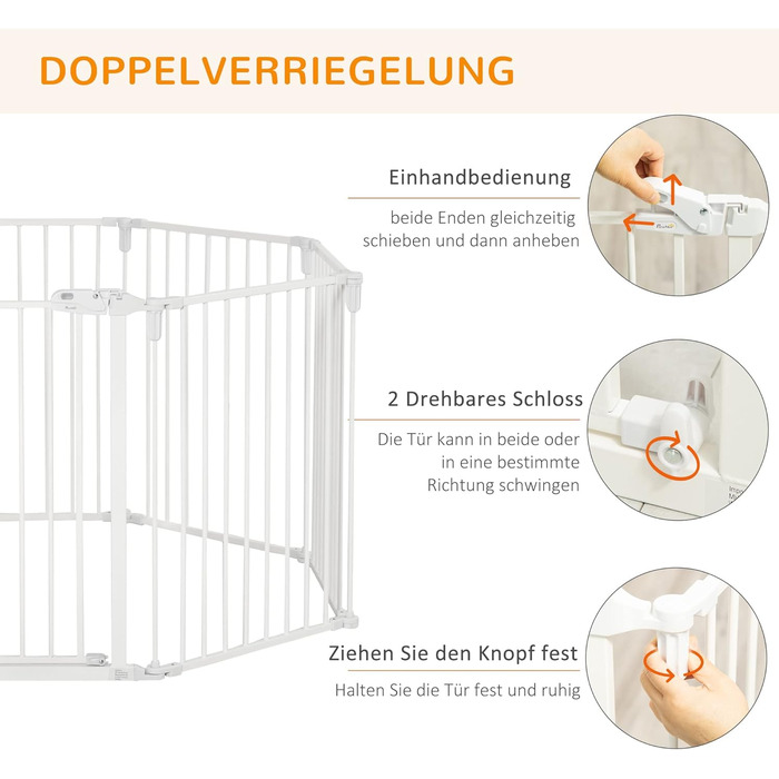 PawHut вольєр для цуценят/маленьких собак, захисний бар'єр з дверцятами, гнучкий, 8 панелей (60 x 76 см), білий