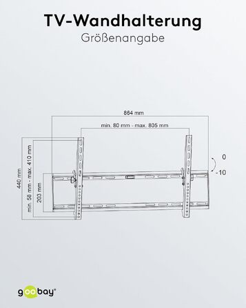 Настінний кронштейн для телевізора goobay Basic TILT XL (43–100 дюймів), нахил 10°, ультратонкий 45 мм, VESA 800x400, до 75 кг, 49743
