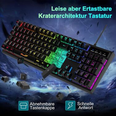 Ігрова клавіатура та миша RaceGT з підсвічуванням RGB, 104 клавіші, 7 кнопок миші, 6400 DPI, QWERTZ (DE-Layout)