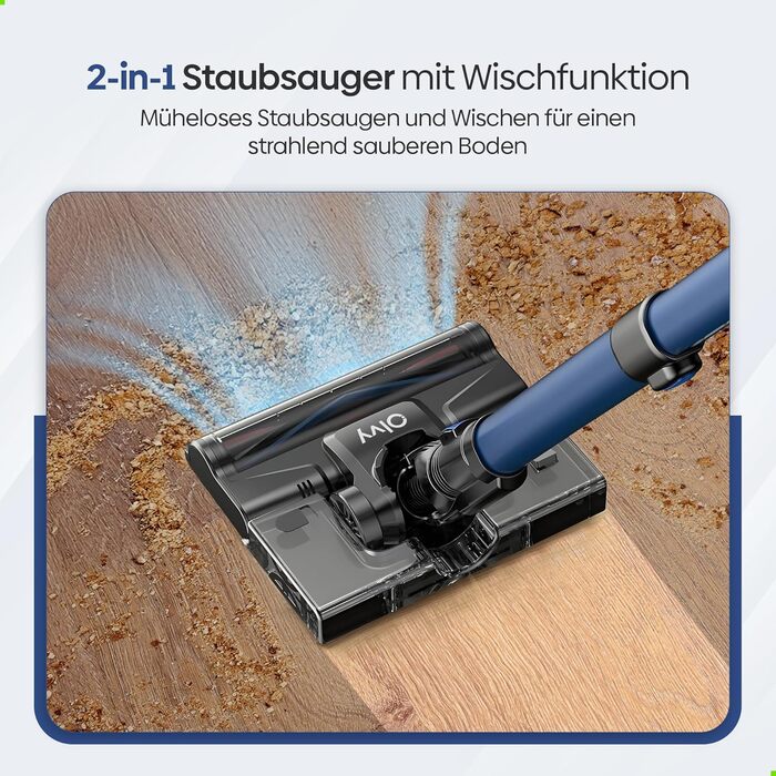 Акумуляторний пилосос Olvy 2-в-1 з функцією миття підлоги, для шерсті тварин, килимів та твердих поверхонь, бездротовий, без мішка, потужність 35KPA, 5 режимів, LED-дисплей, легкий, з HEPA-фільтром та аксесуарами