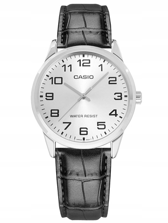 Класичний чоловічий годинник CASIO: сріблястий корпус, чорний ремінець із натуральної шкіри + подарункова коробка