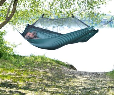 AMAZONAS Ultra-Light Hammock Mosquito Traveller 450 g 220cm x 140cm Packed size 22.5 x 9cm up to 150kg (Green, Bundle with T-Strap Hanging Set)