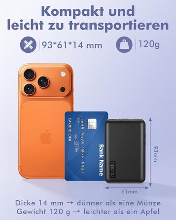 Міні-павербанк Miady 5000mAh 18.5W з USB-C портом для iPhone, Samsung, iPad, чорно-білий