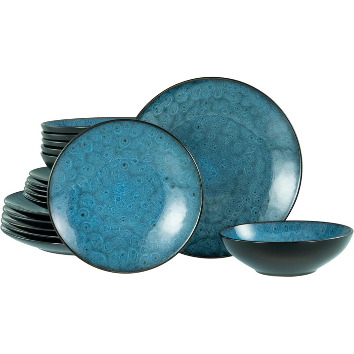 Набір посуду CreaTable Jawa, 18 предметів (для 6 осіб), з каменю, безпечний для миття в посудомийній машині та використання в мікрохвильовій печі, зелений (блакитний)