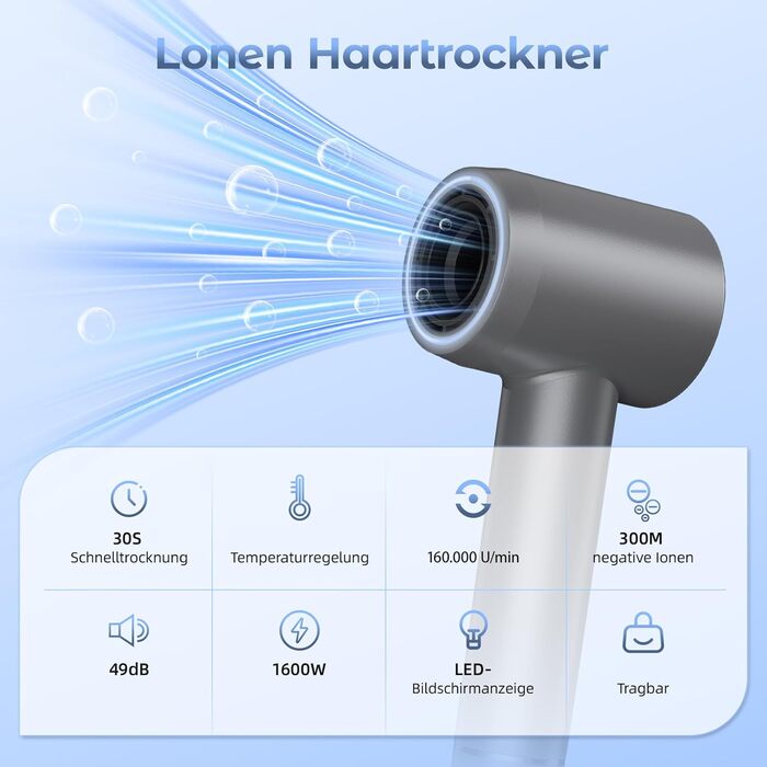 Іонізатор для волосся MANKIW, 160 000 об/хв, Supersonic фен з магнітною насадкою, швидке сушіння