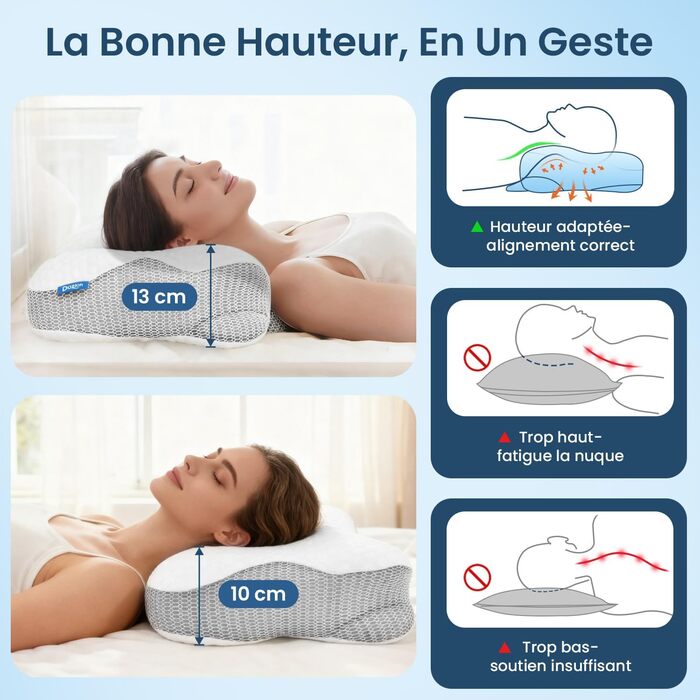 Подушка для шиї з ефектом пам'яті Memory Foam, анатомічна для сну на боці та спині, бежева