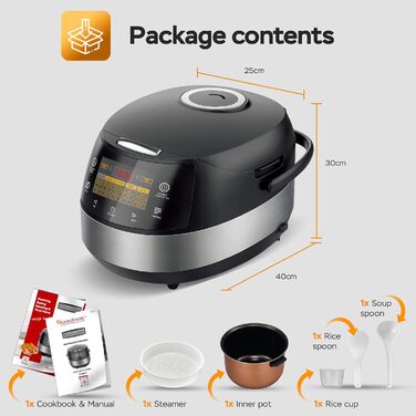 Мультиварка TurboTronic TT-DMC22 | 5л, 15 програм, 860W | Електрична мультиварка-сковорода з функцією приготування на пару та автоматичним підігрівом