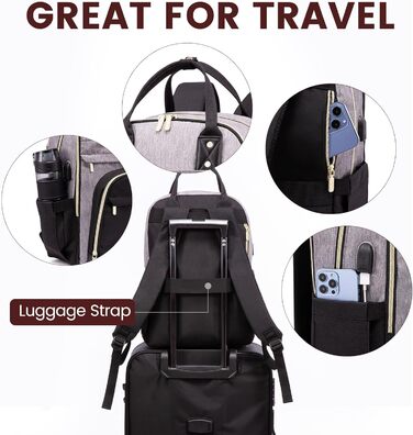 LOVEVOOK Рюкзак для дівчат та хлопців, водонепроникний, з відділенням для ноутбука 15.6 дюймів, для школи, подорожей, роботи. Серія Anti-Theft, сірий+чорний, Pu