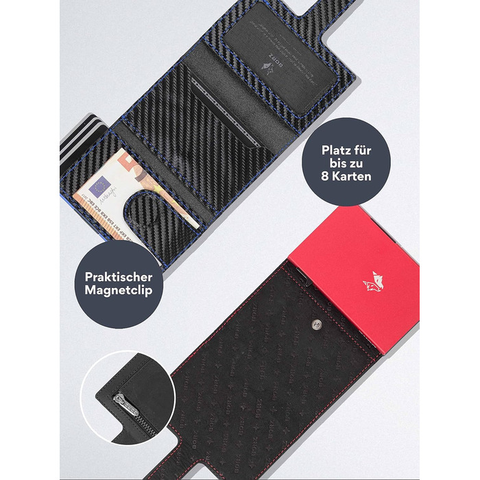 Крутий чохол-картхолдер BORZ Prime для AirTag з відділенням для монет, цифровою візитною карткою, захистом RFID, карбоном та червоною строчкою. Slim, шкіряний, з червоною строчкою.