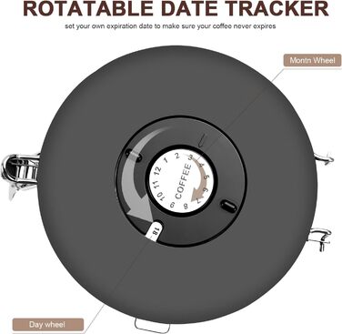 Герметичний контейнер для кави з нержавіючої сталі, 2,8 л, з CO2-вентилем та індикатором дати - для кавових зерен, кави, чаю, горіхів, какао, з мірною ложкою