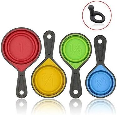 leepiya Measuring Cup and Spoon Set, Folding Measuring Cups, 8-Piece Measuring Tool, Engraved Metric / US Markings for Liquid and Dry Measurement, Space-Saving, BPA-Free Silicone