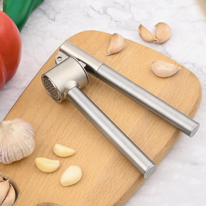 Прес для часнику з нержавіючої сталі - прес для часнику/подрібнювач часнику/прес для імбиру з міцною ручкою з нержавіючої сталі, практичний кухонний помічник та інструмент, 15.8×5 см