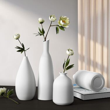 Ceramic Vase Set for Pampas Grass - 2pcs White, Modern Donut Design, Large & Medium - Home Decor for Tables, Shelves, Mantels, Living Room, Bedroom, Office, Wedding, Party, Gift