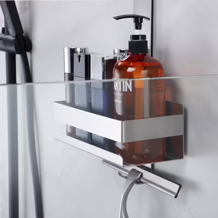 Cooeco Shower Shelf for Hanging - No-Drill Shower Shelf Stainless Steel Hanging Shower Caddy for Glass Shower Enclosure without Drilling, Shower Shelf Shampoo Holder with Hooks for Frameless Glass Shower Door