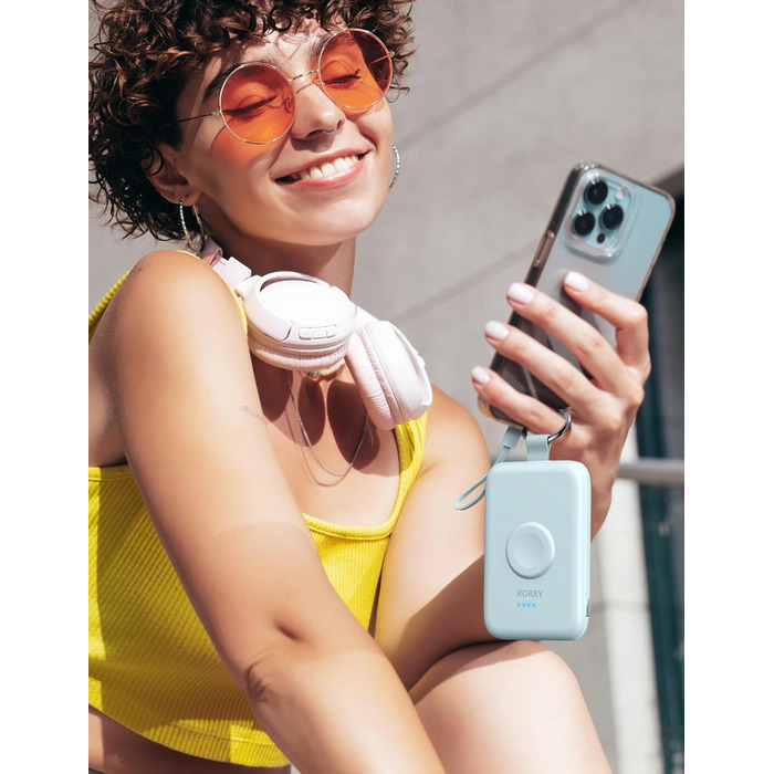 Power Bank RORRY 5000mAh з вбудованими кабелями, брелок-пауербанк, сумісний з iPhone 16/15/14/13/12/11 та Apple Watch (Чорний)