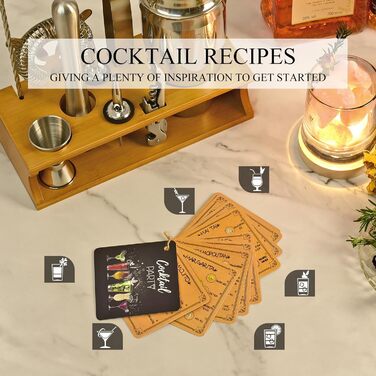 750ml Stainless Steel Cocktail Shaker Set with Bamboo Stand & Recipe Book - 17 Piece Bar Set with Accessories for Bartenders & Gifts