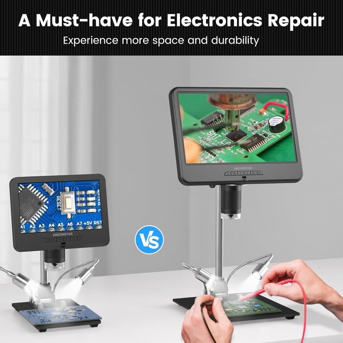 Мікроскоп цифровий Andonstar AD210 10.1 дюймів для дорослих, паяльний мікроскоп для ремонту електроніки, мікроскоп-камера для монет з повноекранним переглядом та підсвічуванням