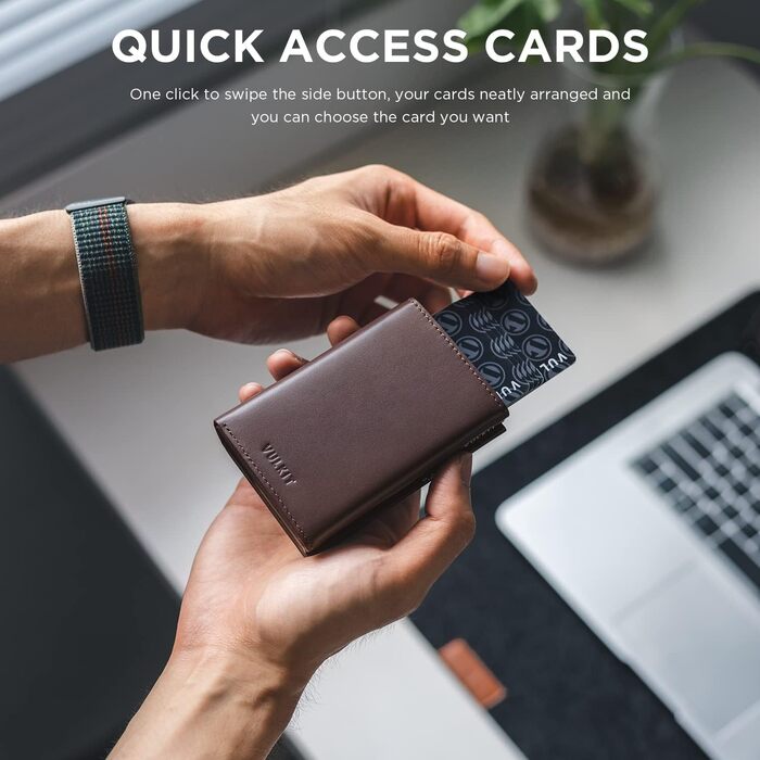 Кредитне шкіряне портмоне VULKIT RFID з відділенням для купюр, ID-віконцем та монетним відділенням, магнітний замок (Espresso)