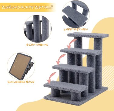 Сходинка для тварин GOPLUS: дерев'яна драбина-сходинка для котів та собак, котячий будиночок, кігтеточка, сірий колір