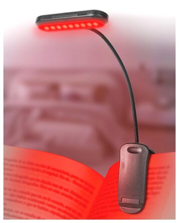 Ліхтарик для читання з червоним світлом 670 нм, кліпса на книгу, з функцією пам'яті, димування та USB-зарядкою. Без синього світла, портативний, для ліжка та захисту очей.