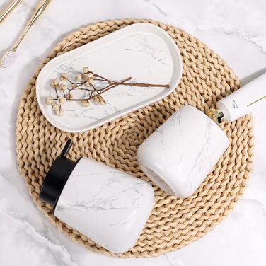 Набір аксесуарів для ванної кімнати Badezimmer Set Umlaca: мильниця, дозатор мила 350 мл, стакан для зубної пасти 320 мл, білий, для душу та умивальника