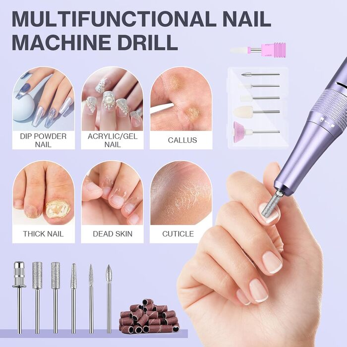 Електричний фрезер для нігтів: манікюрний та педикюрний набір 12 в 1 з LCD-дисплеєм, 50000 об/хв для гелю, акрилу та натуральних нігтів