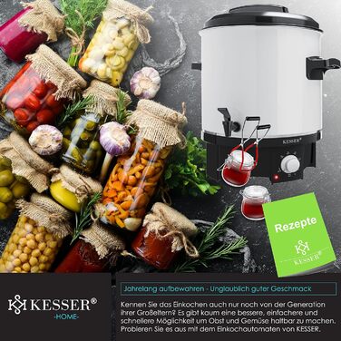 KESSER Canning Machine 27 Liter, Stainless Steel | 1800 Watt | Temperature range 30-100°C | Continuous operation | Automatic shut-off Canning machine, hot beverage machine, mulled wine pot with tongs & 2 glasses