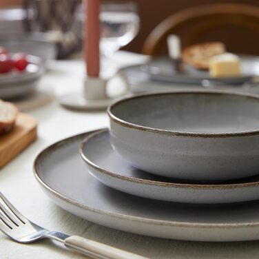 Набір посуду Kutahya Porselen (24 елементи) – 12-ти частинний сервіз для 4 осіб, сучасний порцеляновий посуд, Pearl Grey