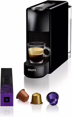 Nespresso Krups XN1108 Essenza Mini Coffee Capsule Machine | 14 Capsules | 19 bar | Energy Saving Mode | 1260 W | 0.6 L | 8.03 x 3.31 x 12.99 cm | Black | Energy Class A Black without Milk Frother Single