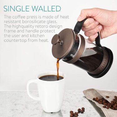 Навіс Френч-прес для приготування кави з нержавіючою сталею, 1000 мл, 1 л, велика кавова кана - також для чаю (350 мл, Коричневий)
