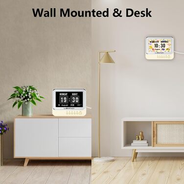 Lemnoi 7-Inch Digital Calendar, Senior Clock with Date and Day of the Week, Wall Clock for Dementia Patients with Temperature, 15 Alarms & Medication Reminder (white)