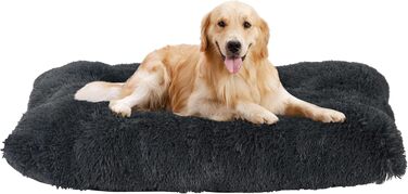 Dog Bed, Fluffy Dog Mats, Longer Plush Dog Cushion, Washable, Non-Slip Bottom, 110 cm for Medium and Large Dogs (L 110 x W 73 x H 10 cm, Dark Grey)