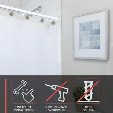 Телескопічна штанга для душу без свердління, 140-260 см, регульована – штанга для карнизів, що кріпиться без свердління, протиковзна, для душу, біла