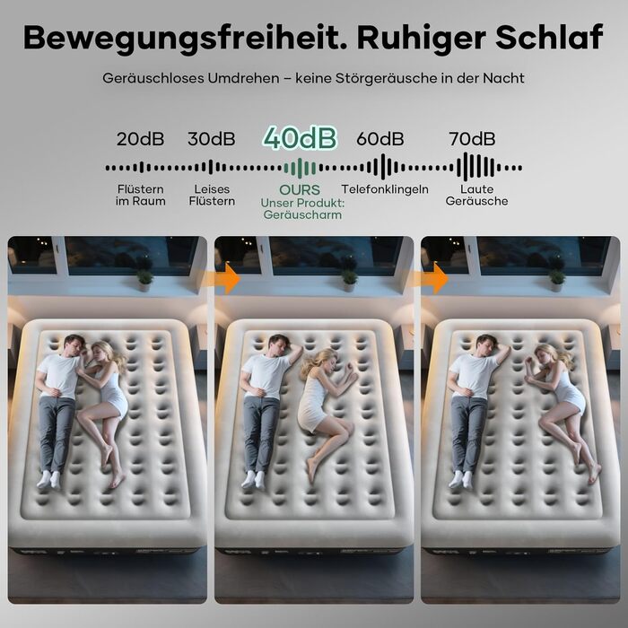 Надувний матрац OlarHike для кемпінгу та дому - 2 особи, 203x152x46 см, чорний, самонадувний