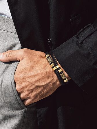Шкіряний чоловічий браслет Bandmax у стилі вікінгів з магнітною застібкою, золотистий, 23 см